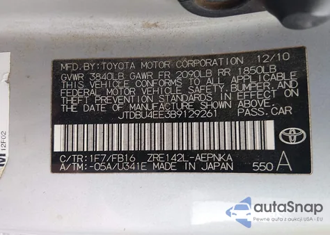 2011 Toyota Corolla Le z USA, uszkodzony, nr VIN JTDBU4EE3B9129261